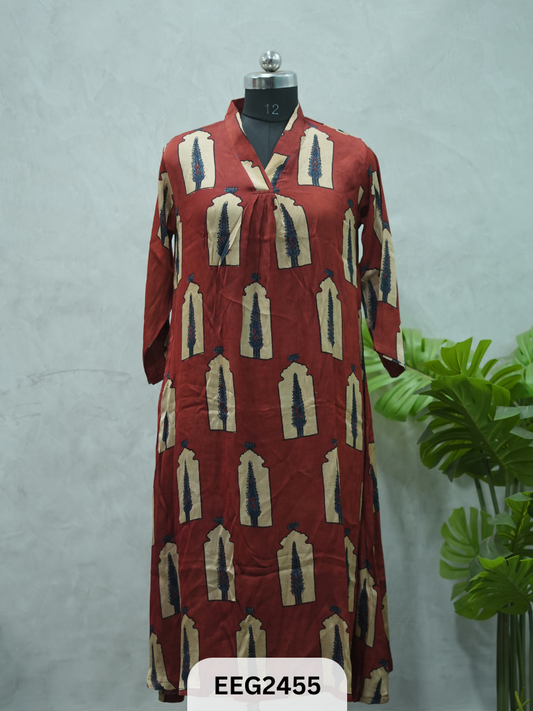 MODAL AJRAKH PRINT KURTI WITH PLEATS