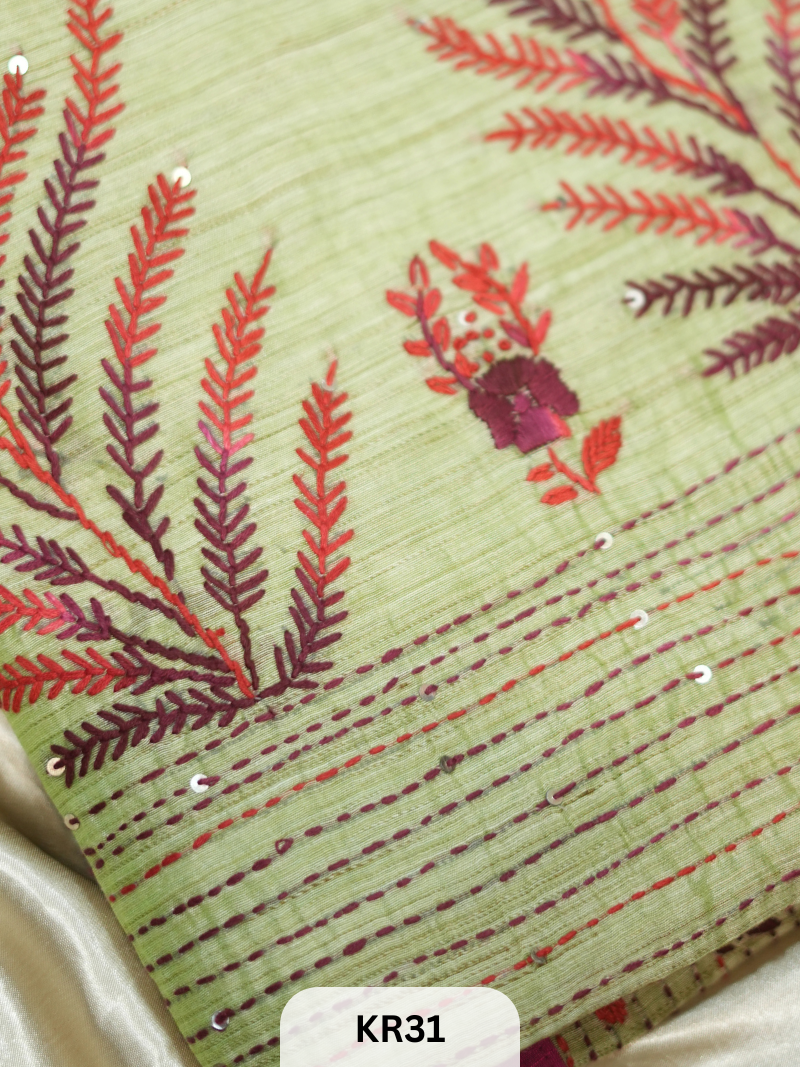 DUPION SILK WITH PURE HAND KANTHA HEAVY