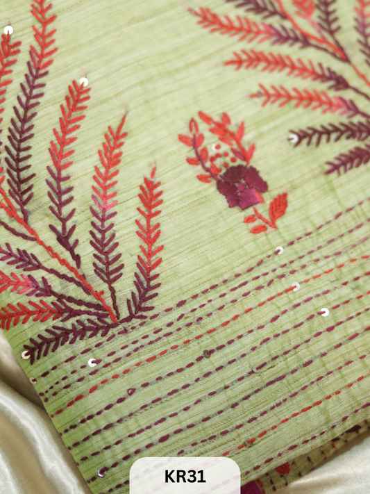 DUPION SILK WITH PURE HAND KANTHA HEAVY