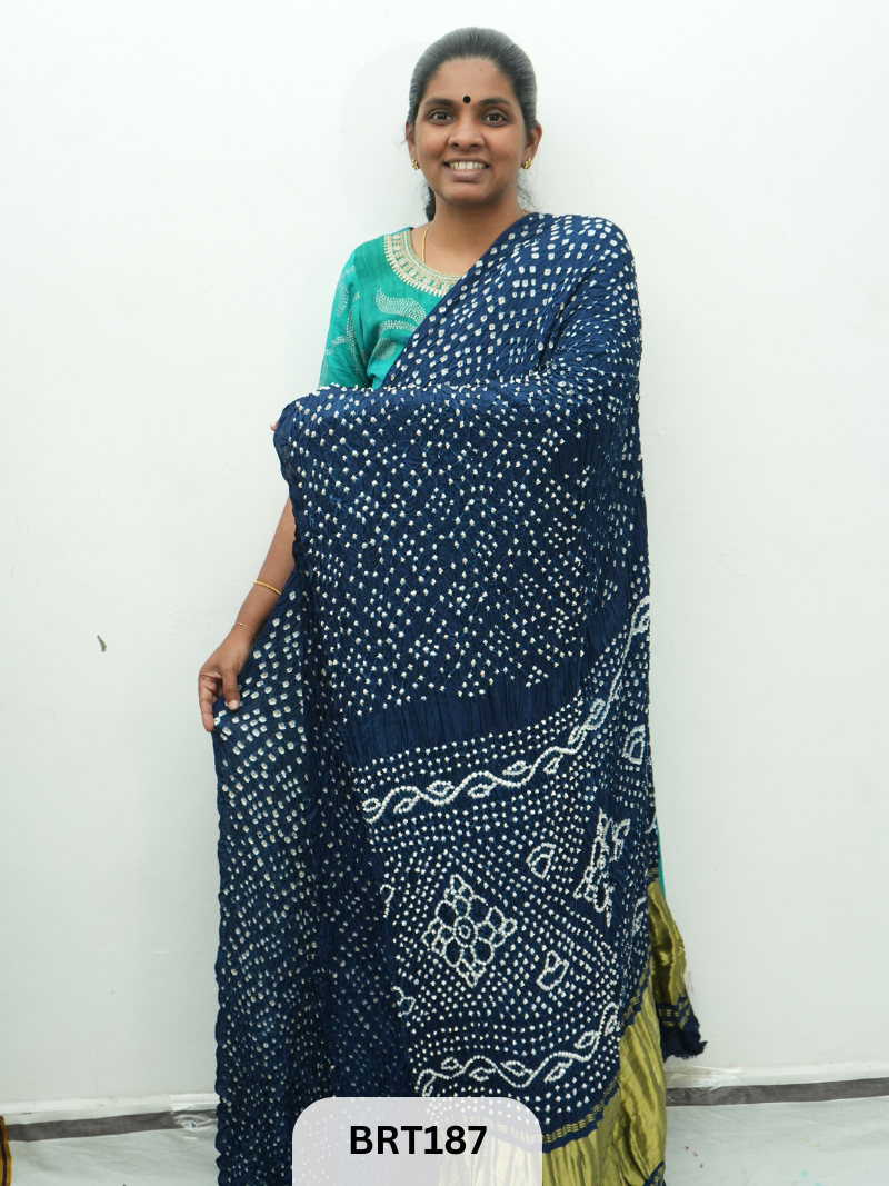 Semi Gaji Bandhani Saree with Lagdi patta
