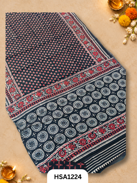 Hand Block Print Ajarkh Vanaspati Modal Silk Saree with blouse