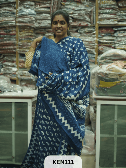 MODAL INDIGO DABU HANDBLOCK PRINT SAREE - NATURAL PROCESS
