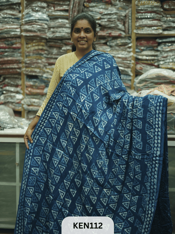 MODAL INDIGO DABU HANDBLOCK PRINT SAREE - NATURAL PROCESS