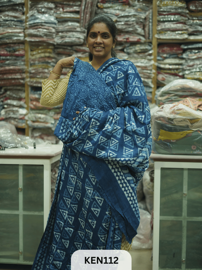 MODAL INDIGO DABU HANDBLOCK PRINT SAREE - NATURAL PROCESS