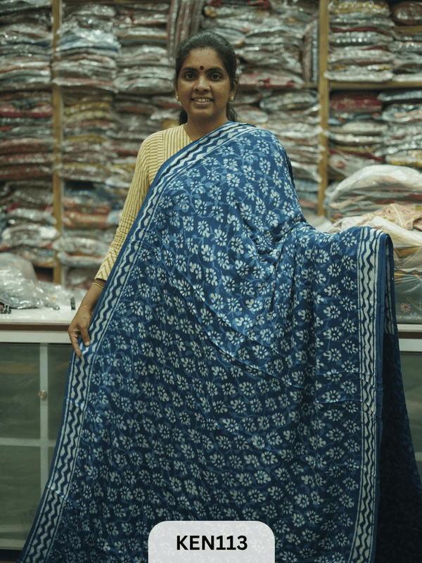 MODAL INDIGO DABU HANDBLOCK PRINT SAREE - NATURAL PROCESS