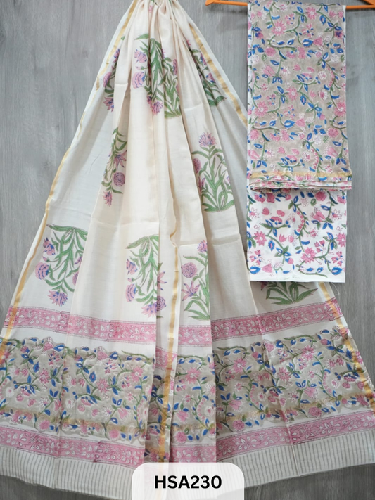 CHANDERI SILK  HAND BLOCK PRINTED SUIT | 3 PCS
