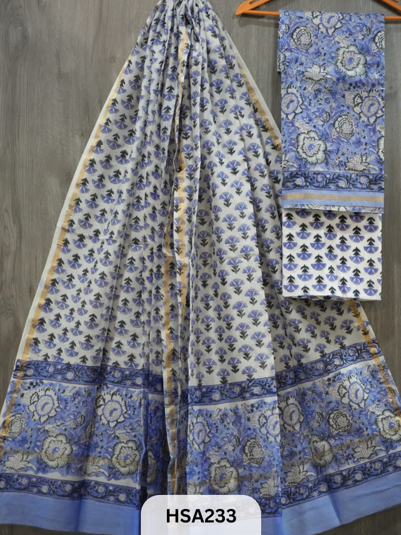 CHANDERI SILK  HAND BLOCK PRINTED SUIT | 3 PCS