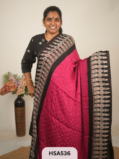 MODAL AJRAKH WITH BANDHINI SAREE