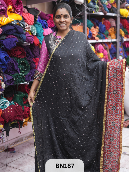 AJRAKH BANDHEJ WITH SKIRT BORDER SAREES | MODAL GAJI FABRIC
