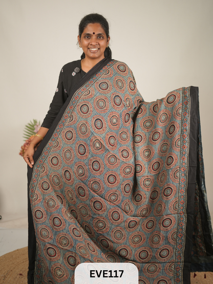 TUSSAR CHANDERI WITH GHARCHOLA - NATURAL AJRAKH HANDBLOCK