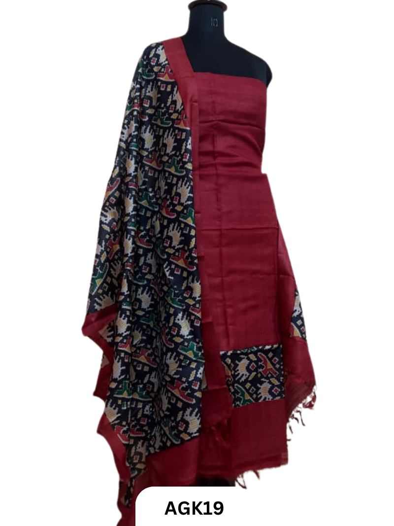 Silk Mark Certified Tussar Salwar Set with Hand Block Print