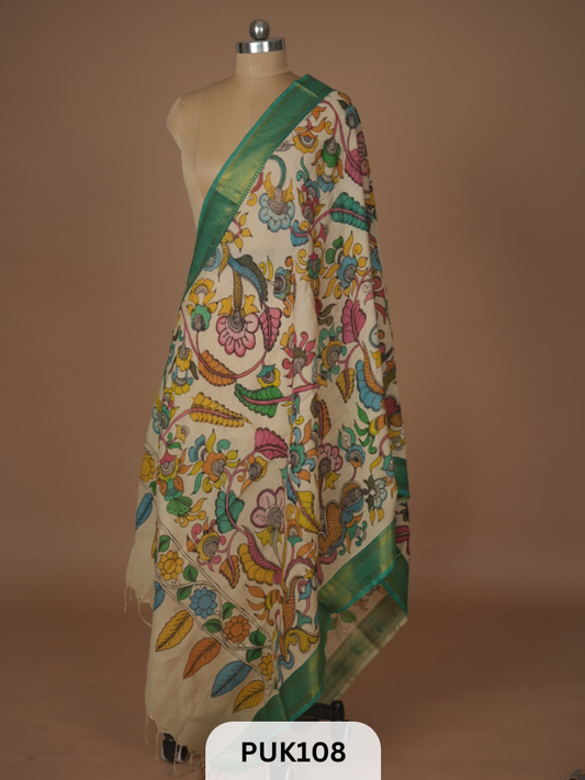 PURE PENKALAMKARI DUPPATTA - CHENNURI SILK