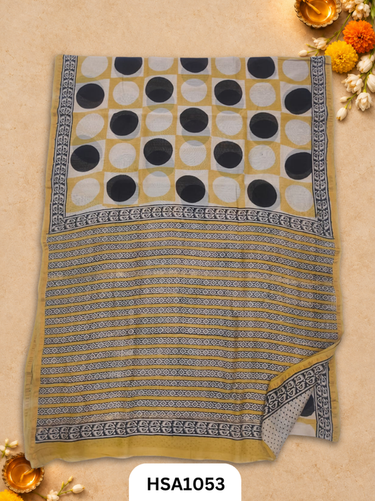 Pure Hand Block Printed Chanderi Silk Saree With Printed Blouse