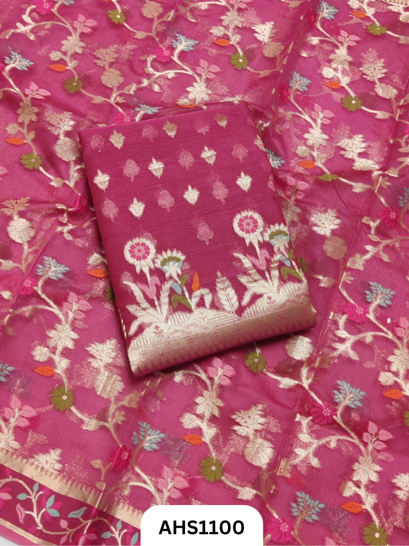 Pure Silk Kota Weaving Two Piece Dress Material  Heavy Weaving Dupatta & Kurta