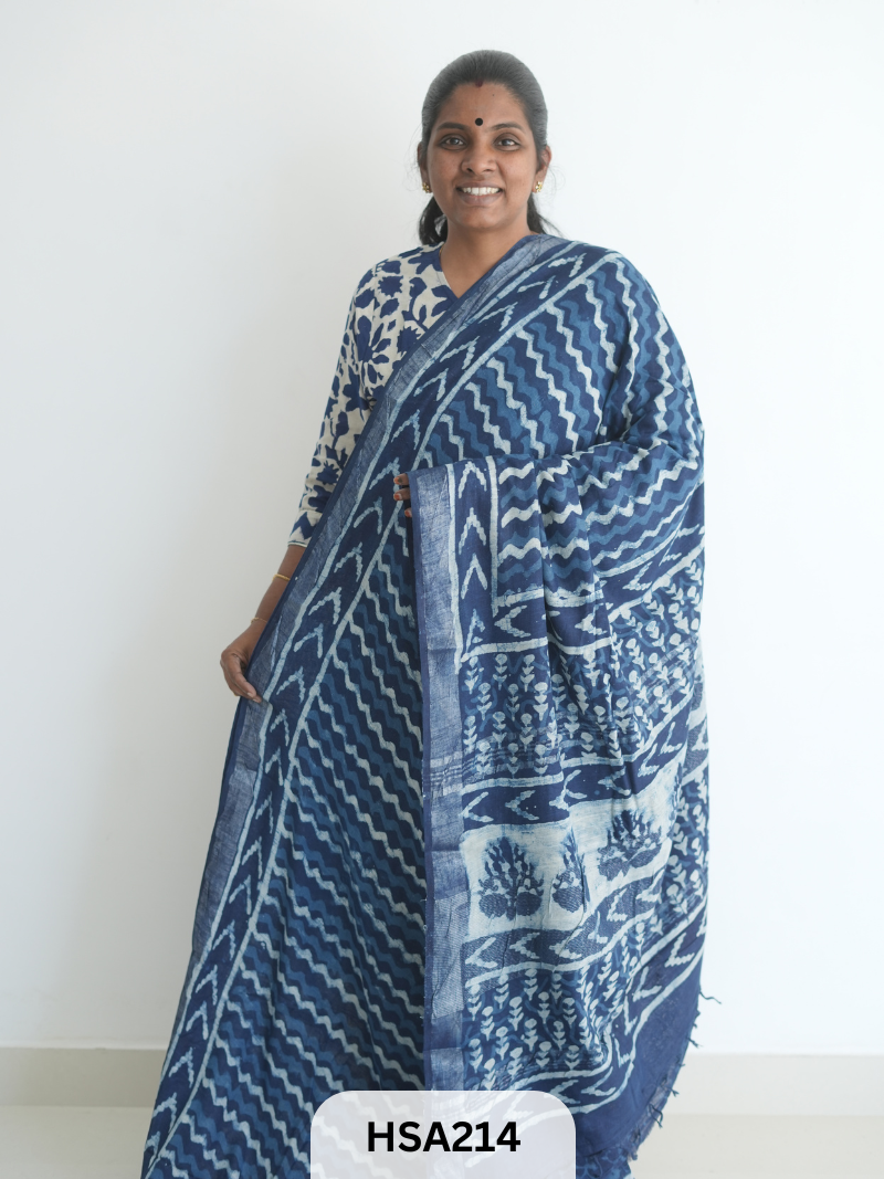 LENIN COTTON HANDBLOCK PRINTED SAREE