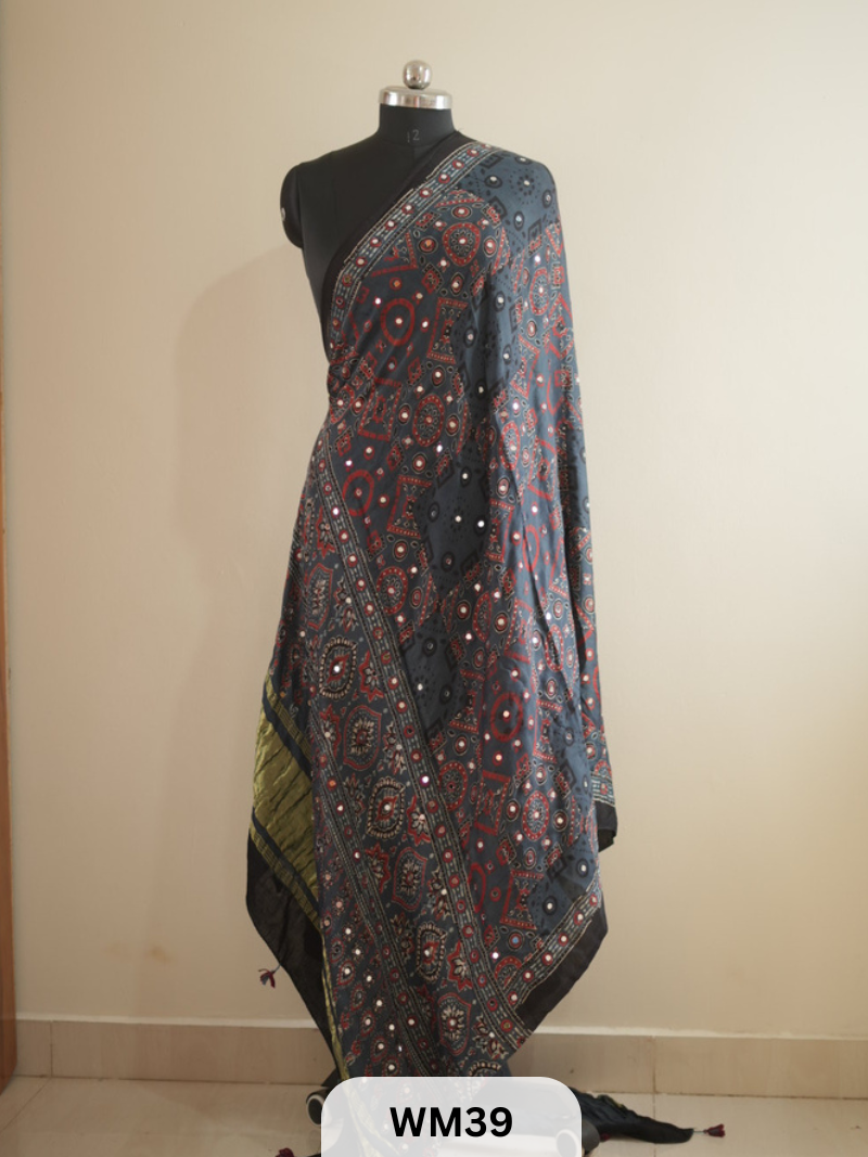 MODAL SILK WITH GLUED MIRROR LAGDI PATTA DUPPATTA