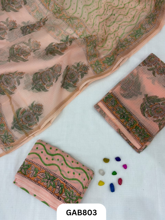 HandBlock Printed Kota Doriya Suit With Kota Doriya Duppta Cotton bottom | 2.5 mtr