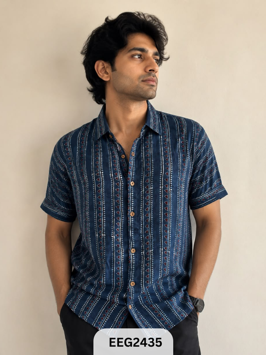 MODAL HANDBLOCK PRINT SHIRT WITH WOODEN BUTTON