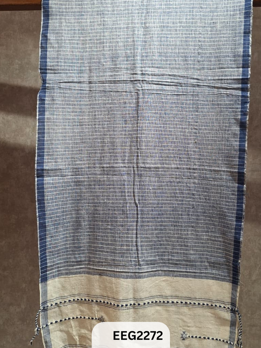HANDWEAVED KALA COTTON STOLE WITH EXTRA WEFT TESSLES-2.2MTR*20INCH