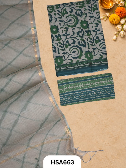 Handblock Printed Kota Doriya Dupatta With Cotton Suits Top 2.5mtr Dupatta 2.5mtr