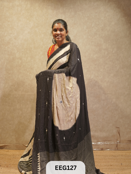 AJRAKH MODAL SAREE WITH KHATLI HANDWORK