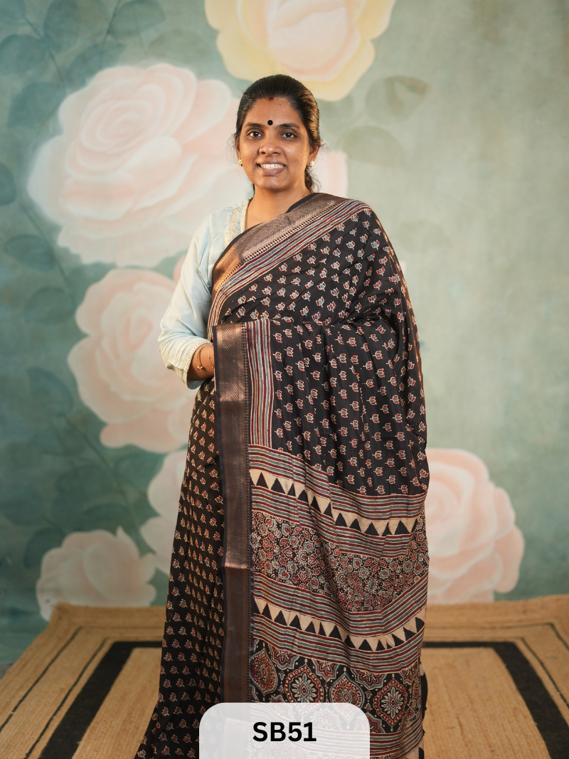 AJRAKH SAREE WITH NIZAM BORDER
