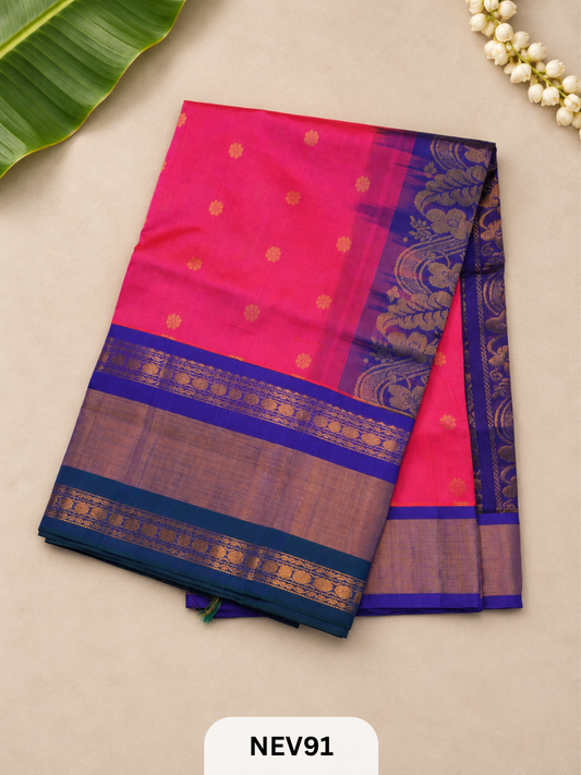 Korvai Pattu Long Border Body Butta Saree