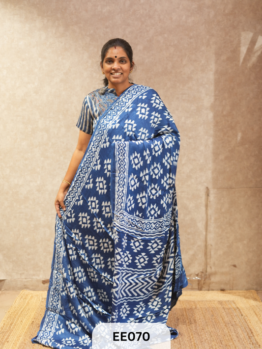 AJRAKH MODAL INDIGO SAREE - SPECIAL DEAL