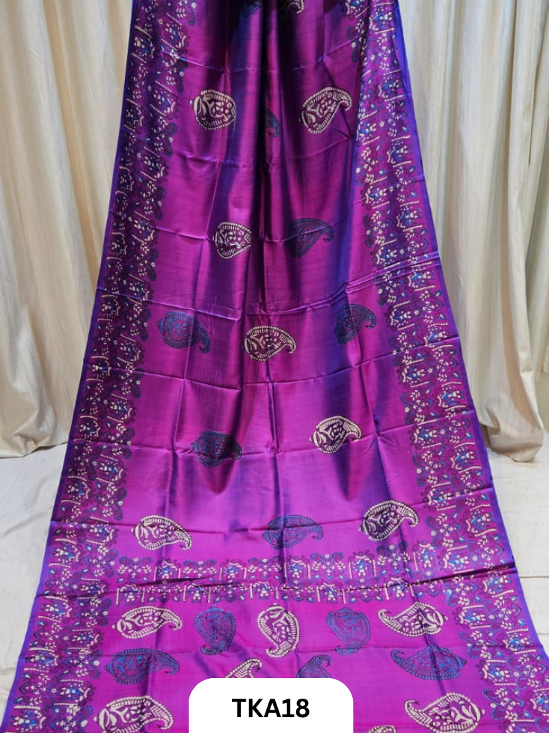 Pure Bishnupuri Silk Dual Shade Handblock