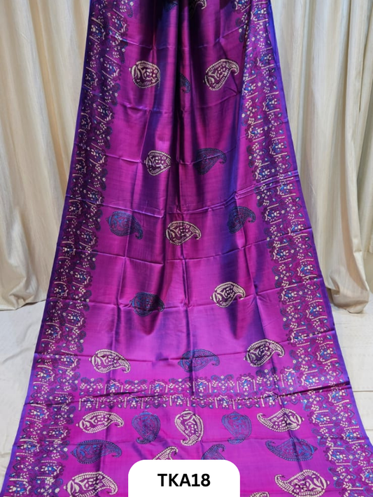 Pure Bishnupuri Silk Dual Shade Handblock