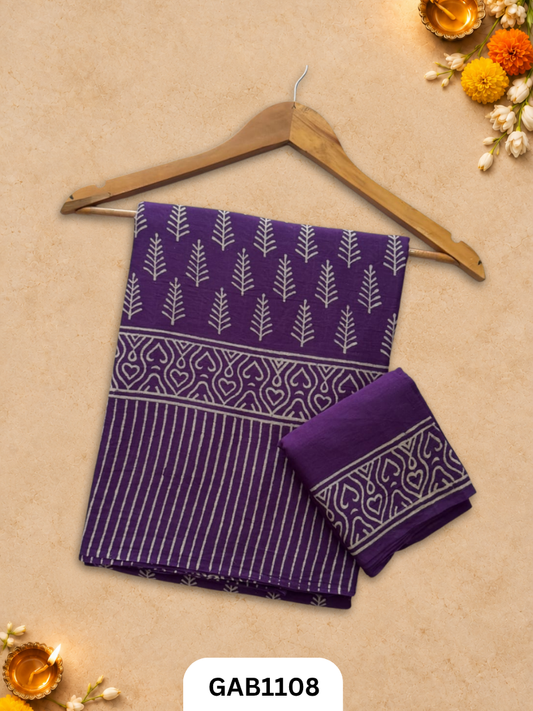 Bagru Handblock Print Mulmul Cotton Saree With Blouse