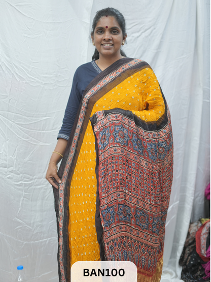 BANDHANI WITH AJRAKH SEMI GAJI SAREE