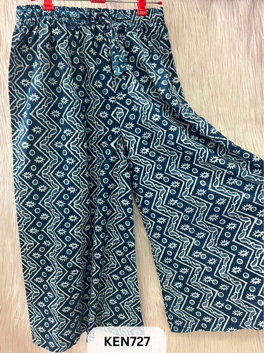 INDIGO COTTON PALAZO PANT FREESIZE-(22TO40INCH)