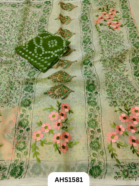 Kota Cotton Embroidery + Printed Saree