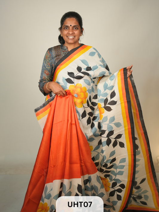 PURE MURSHIDABAD HANDPAINTED SAREE - PARTLY PALLU