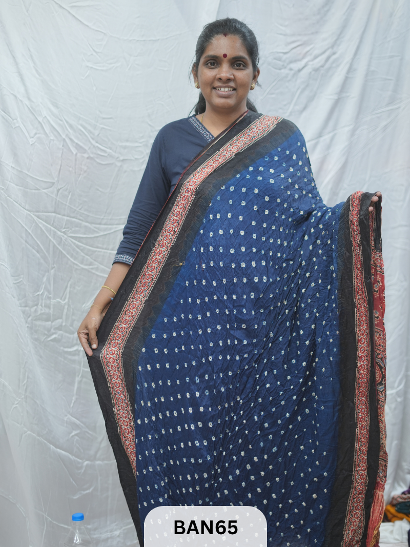 BANDHANI WITH AJRAKH SEMI GAJI SAREE