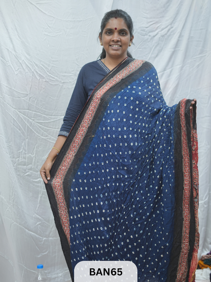 BANDHANI WITH AJRAKH SEMI GAJI SAREE