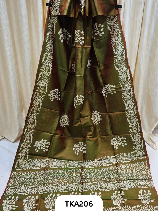 Bishnupuri Katan Silk Block Print Saree