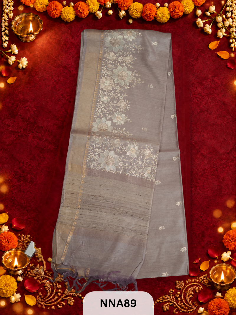 Pure Tussar Silk With Pitta Work - Metallic Theards