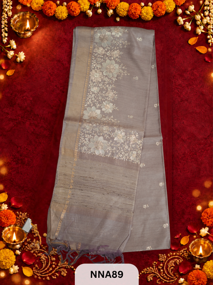 Pure Tussar Silk With Pitta Work - Metallic Theards