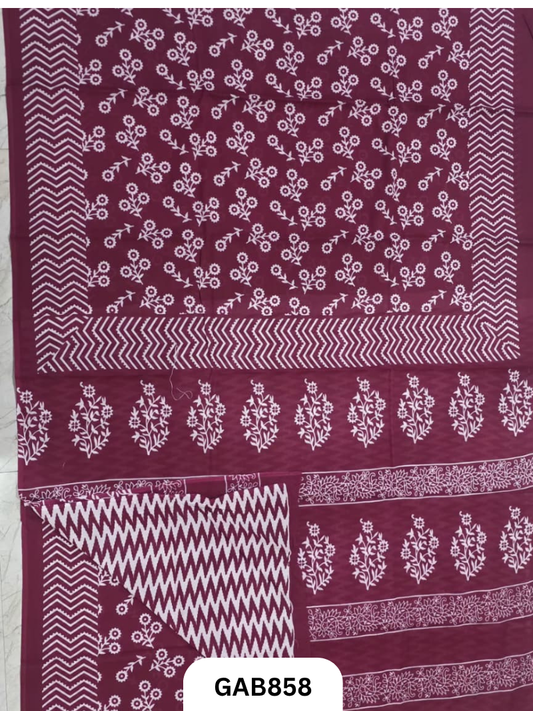 Bagru Block Print Cotton Mulmul Sarees With Running Blouse