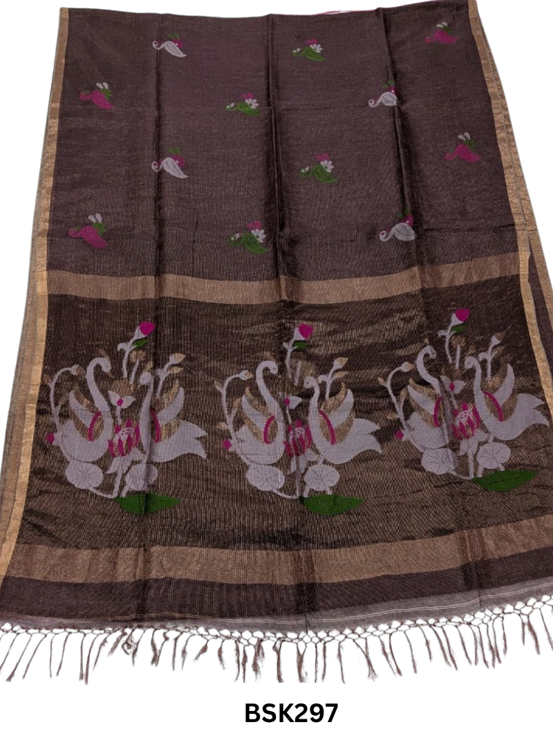 Handloom Pure Linen Silk Jamdhani Weave Saree