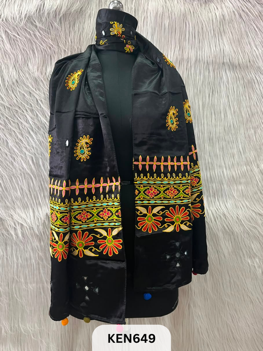 MUSHRU HAND AARI WORK WITH MIRROR WORK STOLE