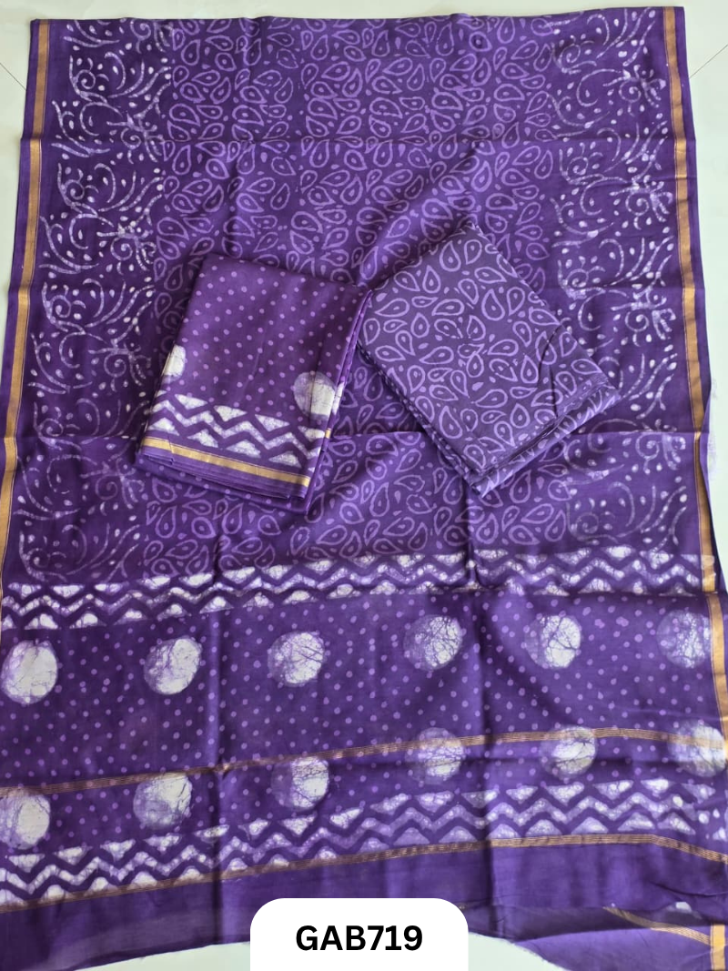 Hand Block Chanderi Silk Dress Materials Top 2.5 Mtrs Duptta 2.5 Mtrs