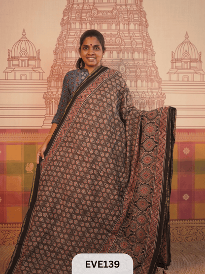 PURE CHANDERI SILK AJRAKH HANDBLOCK SAREE