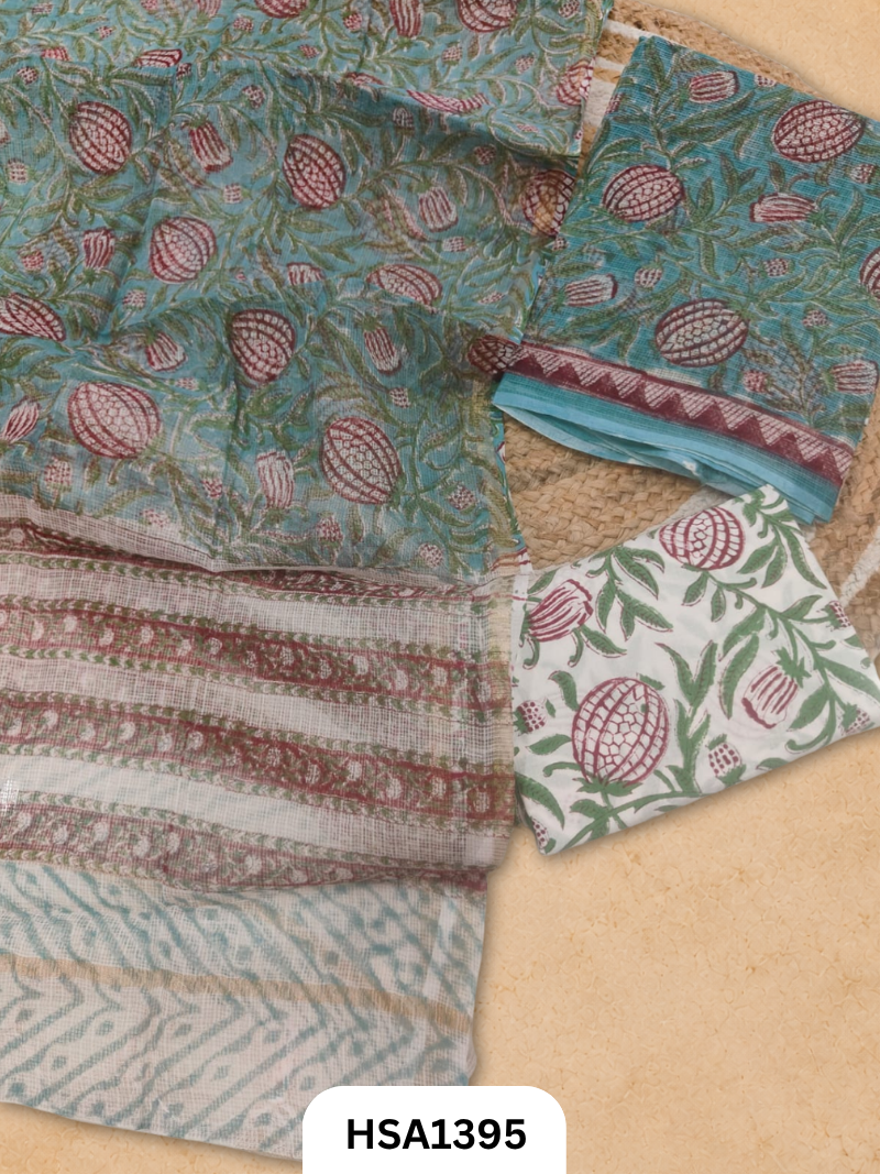 Hand block printed kota doriya suit top &duppta 2.5 meter
