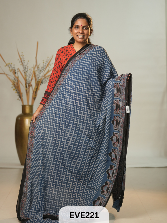 Chinon Chiffon Ajrakh Print Saree