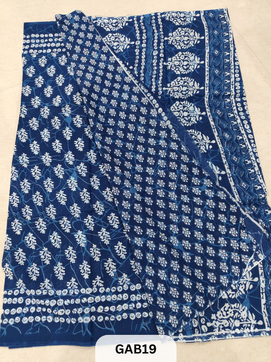 BAGRU PRINT COTTON MULMUL SAREES WITH BLOUSE-SAREE 5.5M +BLOUSE 1M