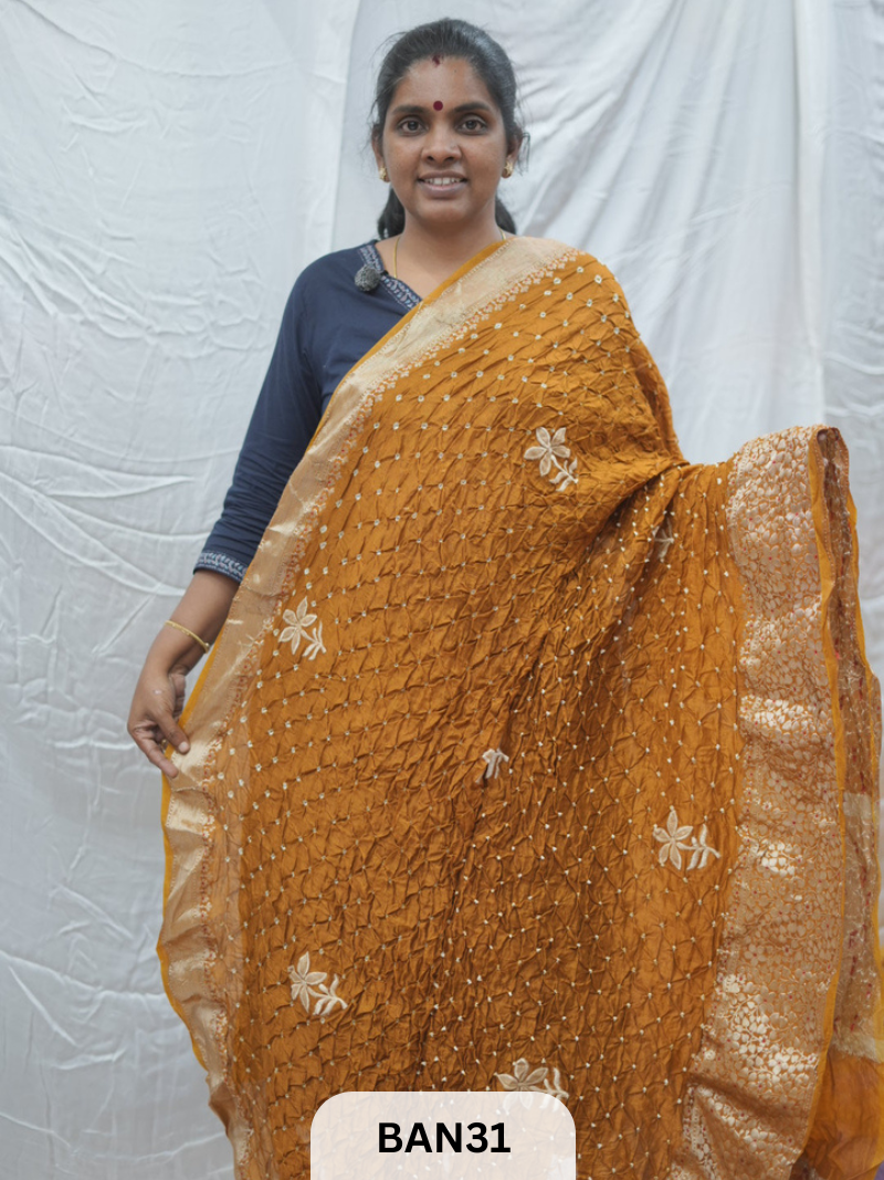 PURE RAW SILK WITH MEENAKARI BUTTA BANDHINI SAREE