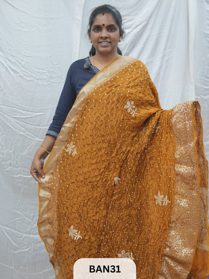 PURE RAW SILK WITH MEENAKARI BUTTA BANDHINI SAREE
